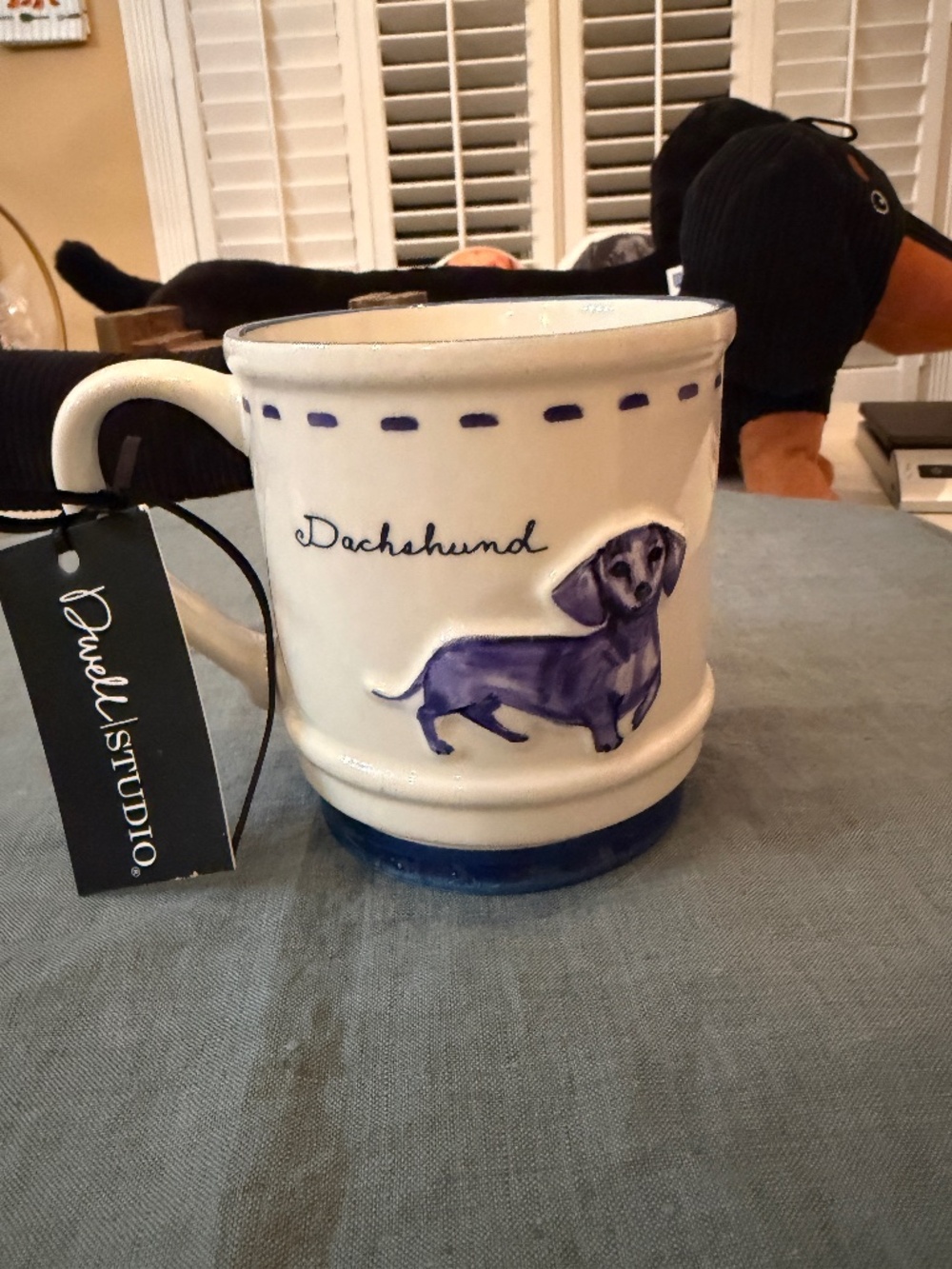 Dachshund Mug blue and white